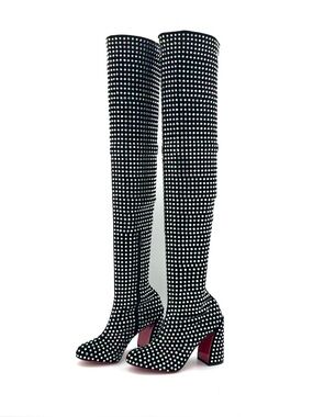 Christian Louboutin Miss Z Botta 80 Strass Thigh High Platform Boots 37.5